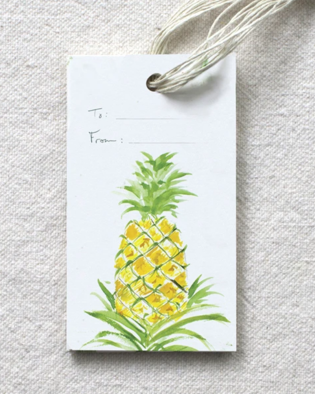 photo image of tag with blank to and from fields and watercolor image of pineapple