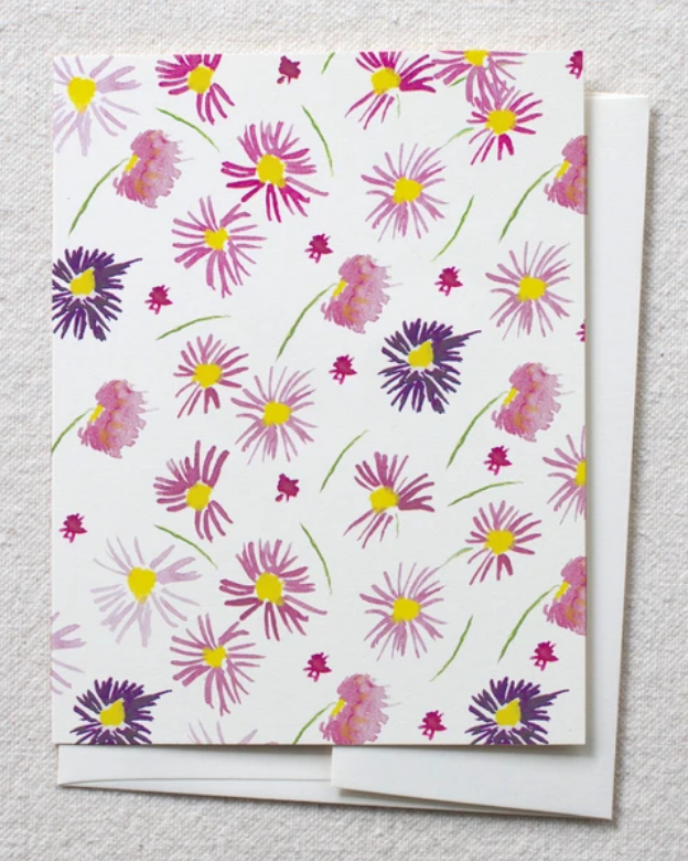photo of card with watercolor purple astors