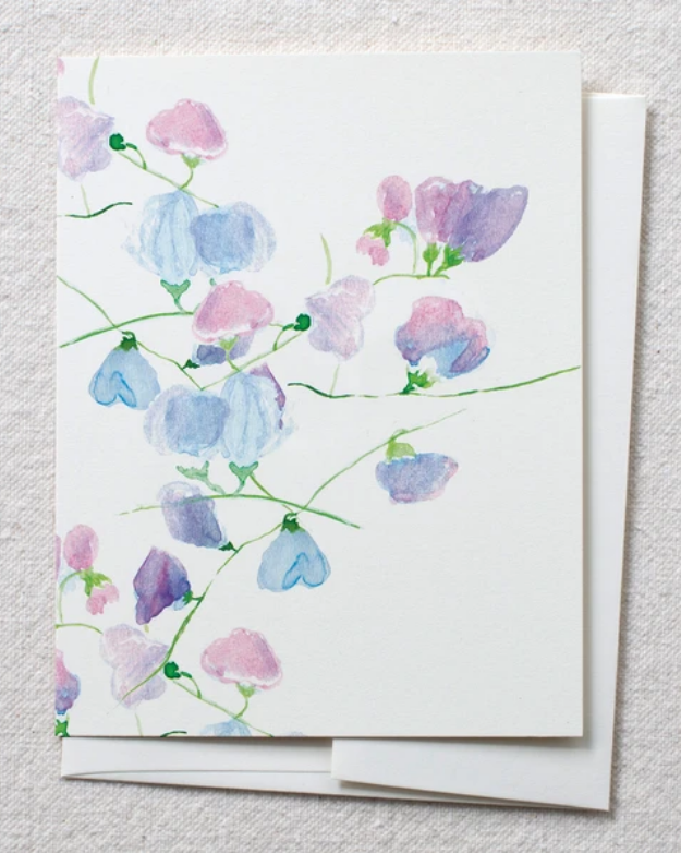 photo image of card with watercolor sweet pea flower