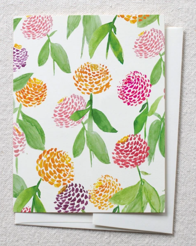 photo image of card with watercolor zinnias