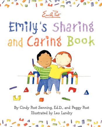 cover image of Emily's Sharing and Caring showing title and two children with arms arround each other holding colorful blocks