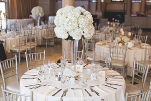 wedding reception tables with flower decor