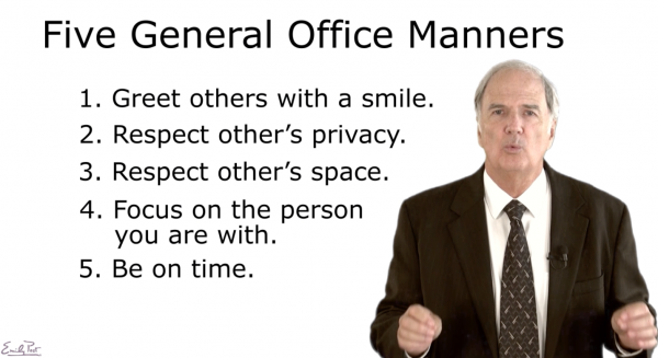 slide: five office manners tips