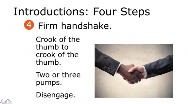 slide: introductions, handshake tips
